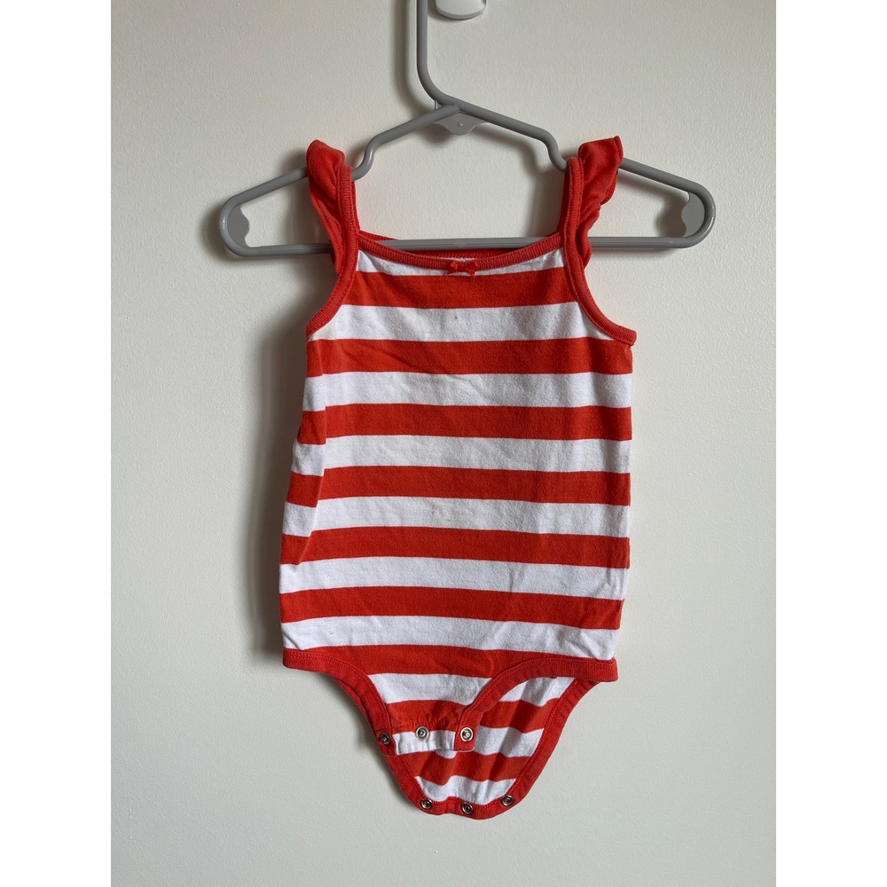Carters Baby Girl Red White Striped Ruffle Strap Bodysuit 12 Months